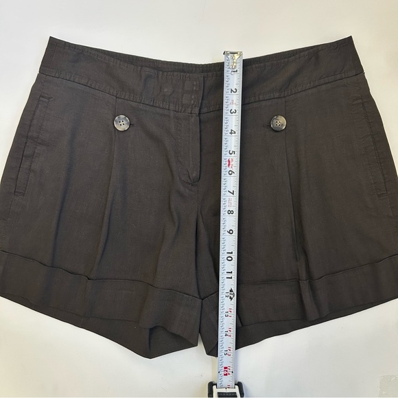Theory Lena Linen Blend Shorts Brown Pleated Cuffed Hem Size 6 Casual - Picture 8 of 9
